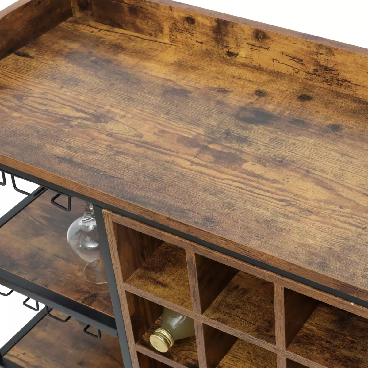 Mueble portabotellas industrial con 18 compartimentos y portavasos (H70 cm) Paul Marrón 4