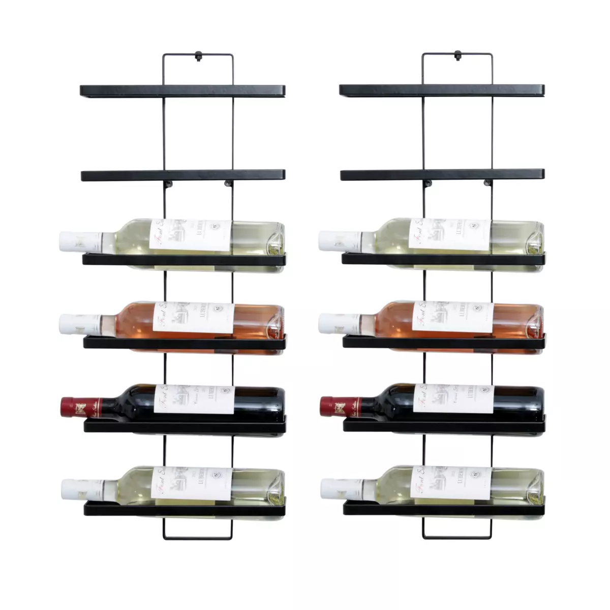 Lot de 2 porte-bouteilles muraux métal 12 emplacements (H139 cm) Léo Noir 2