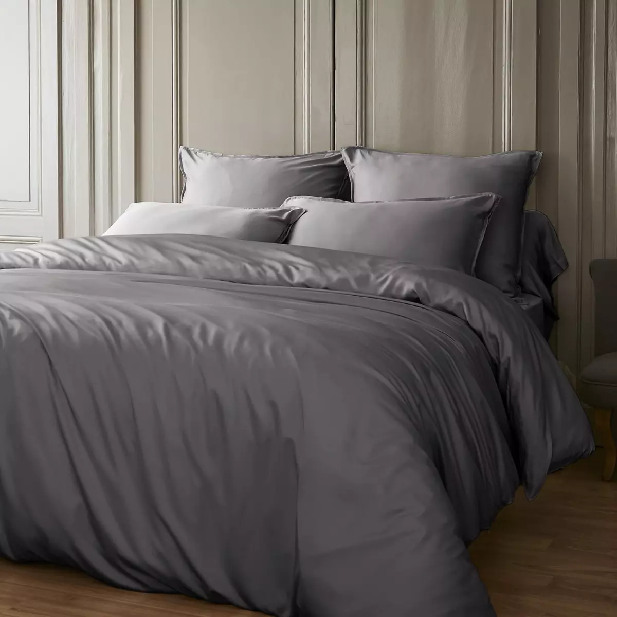 Federa rettangolare in raso di bambù (70 cm) Salomé Grigio granito