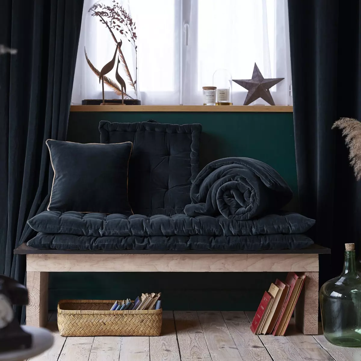 Coussin carré velours de coton (45 cm) César Bleu nuit 4