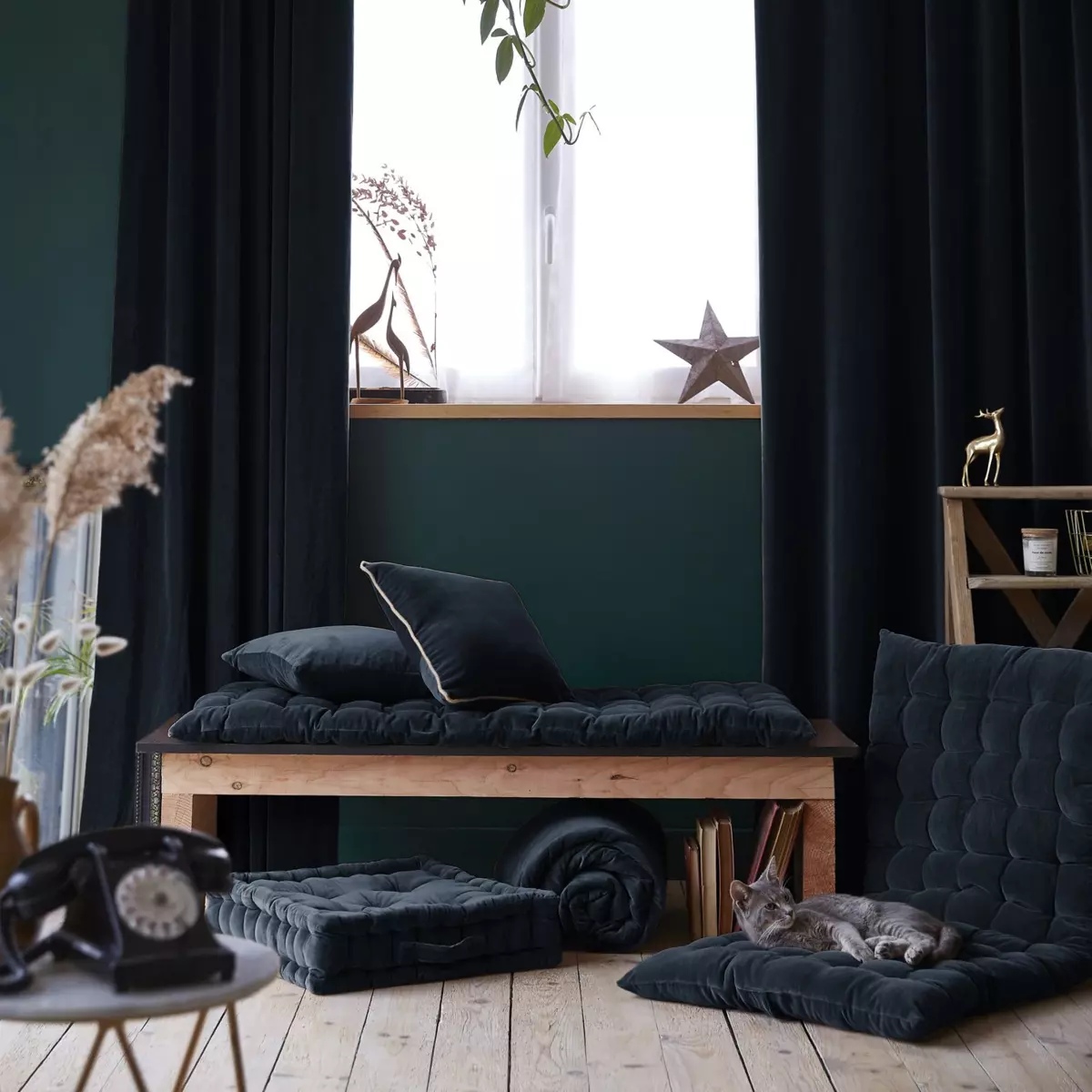 Cuscino da pavimento iin velluto di cotone (50 cm) César Blu notte 2