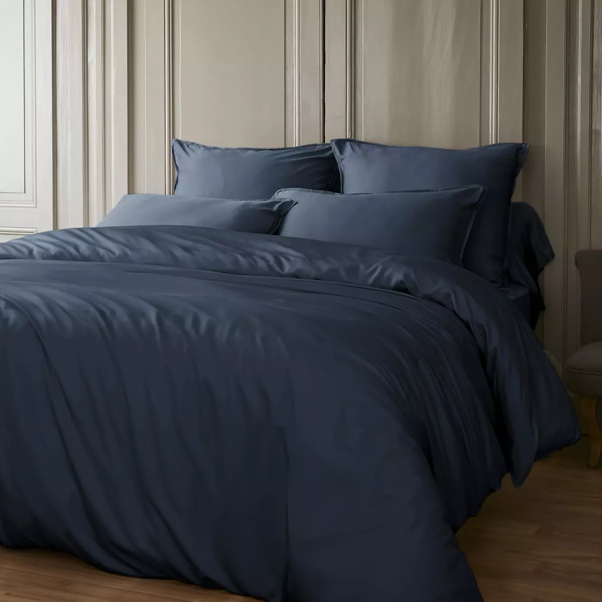 Drap housse satin de bambou (140 x 190 cm) Salomé Bleu nuit