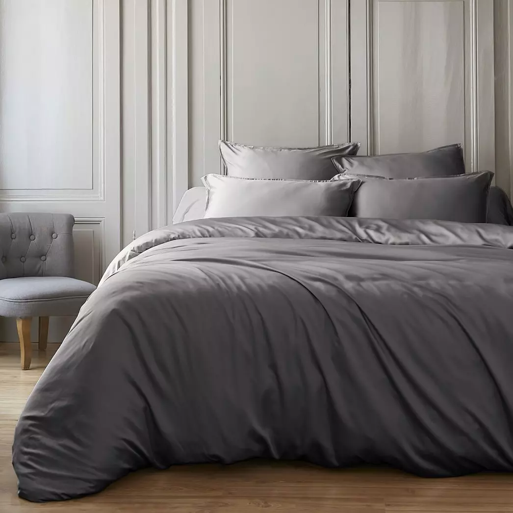 Housse de couette satin de bambou (240 cm) Salomé Gris granit 1
