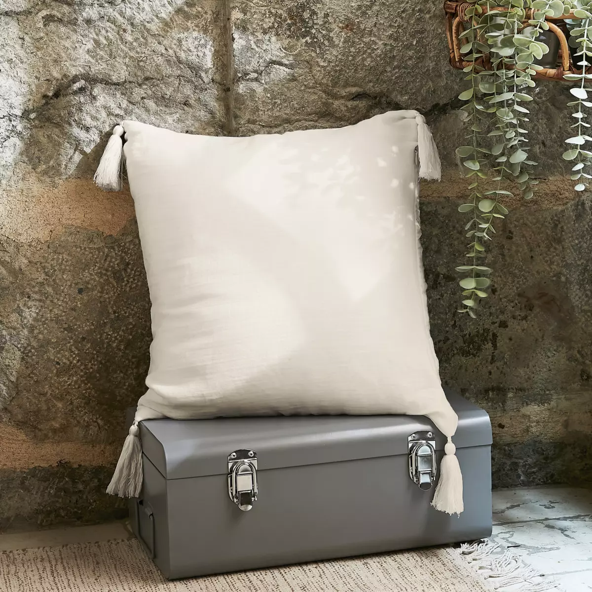 Coussin carré gaze de coton (40 cm) Gaïa Beige pampa 1