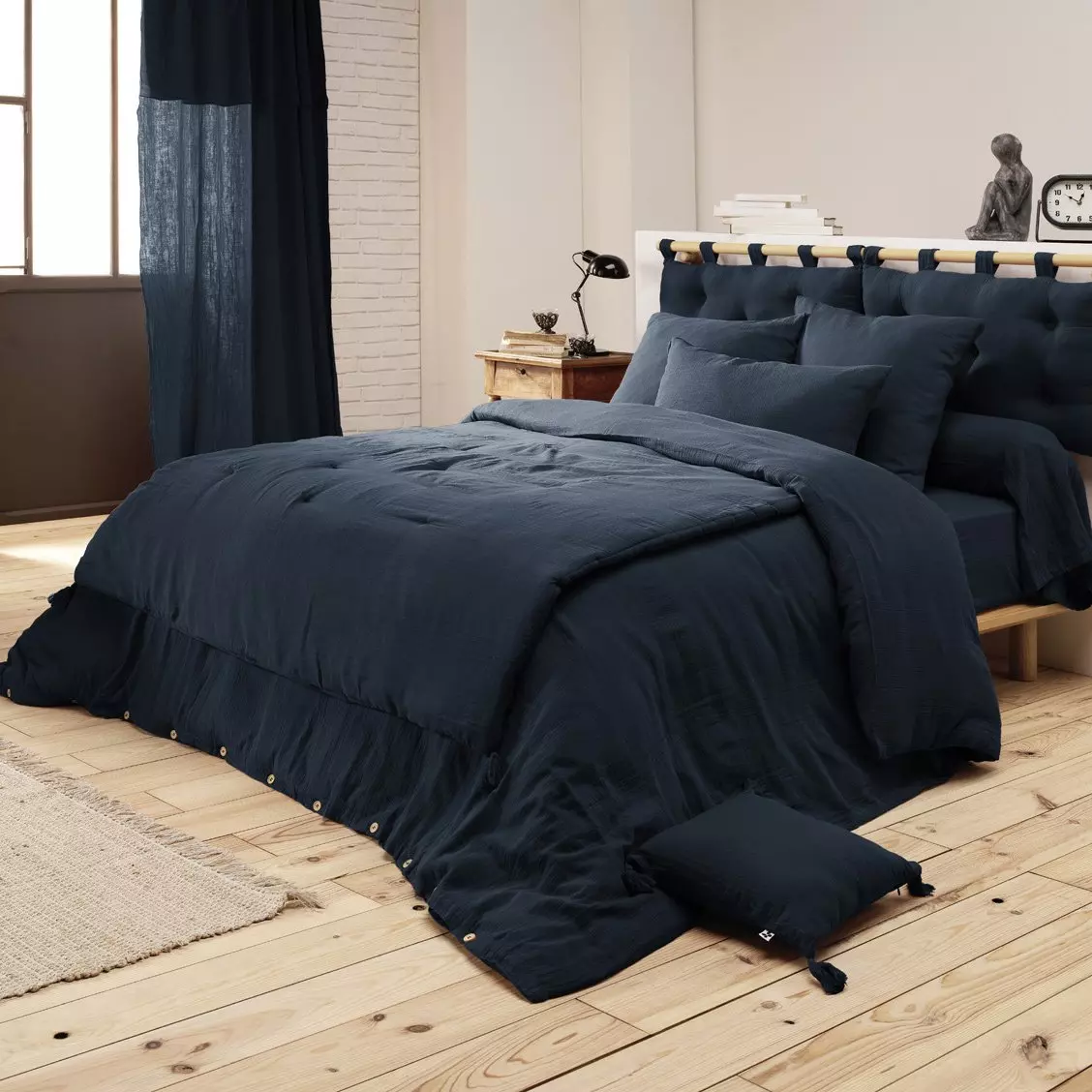Drap housse gaze de coton (180 cm) Gaïa Bleu nuit 3