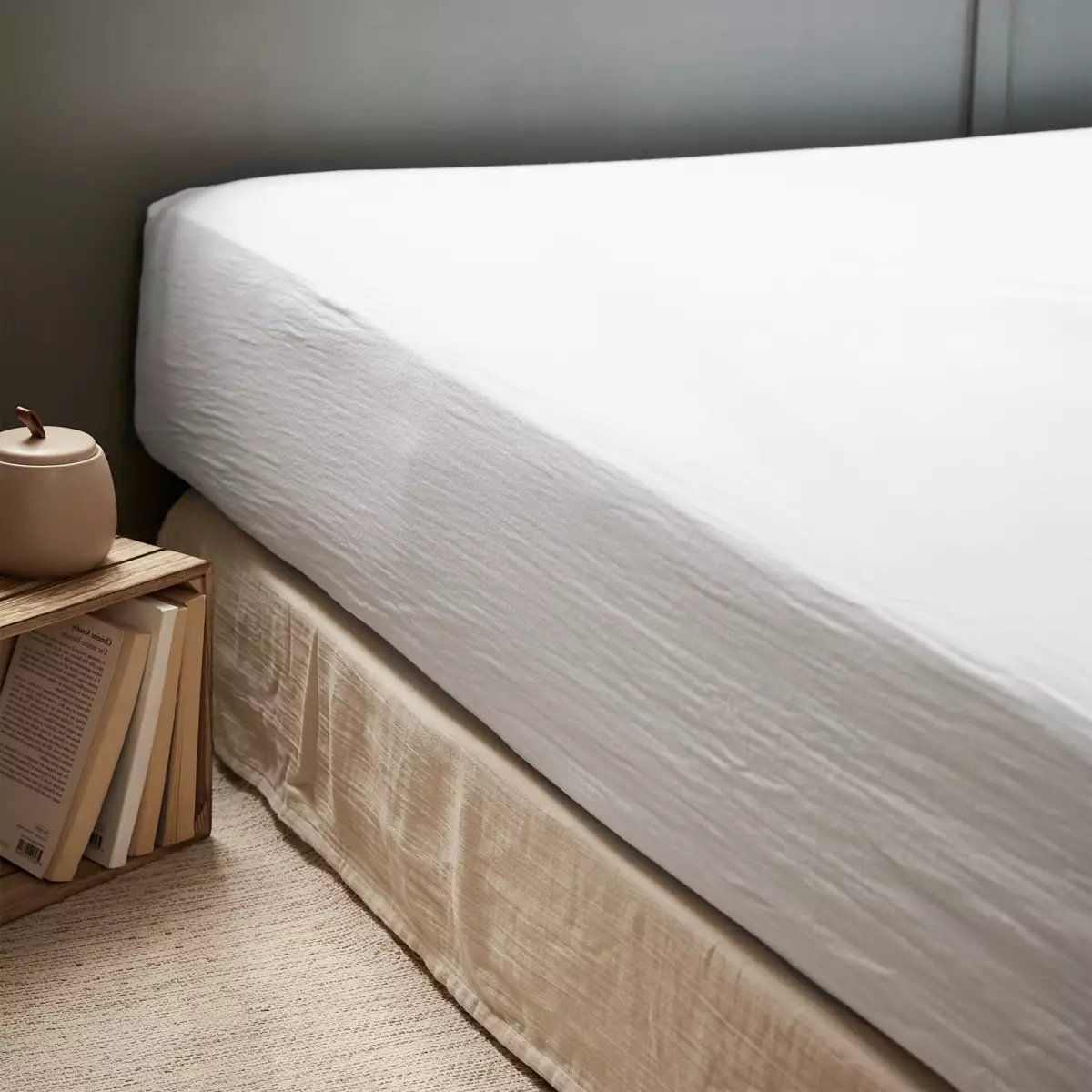 Drap housse gaze de coton (180 cm) Gaïa Blanc chantilly 1