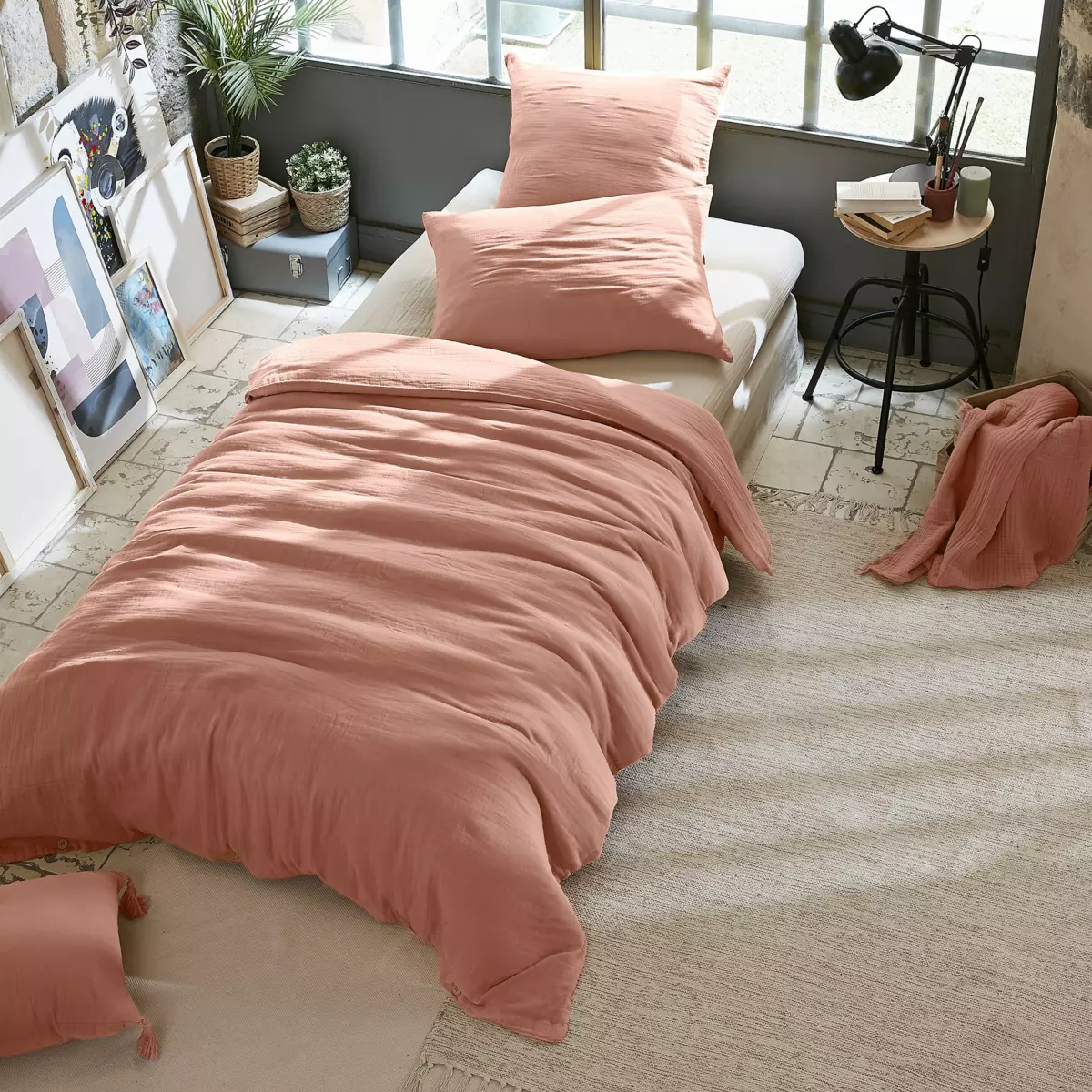 Copripiumino garza di cotone (140 cm) Gaïa Rosa pesca 1