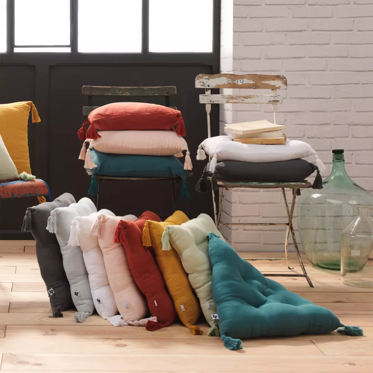 Coussin carré gaze de coton (40 cm) Gaïa Gris granit 3