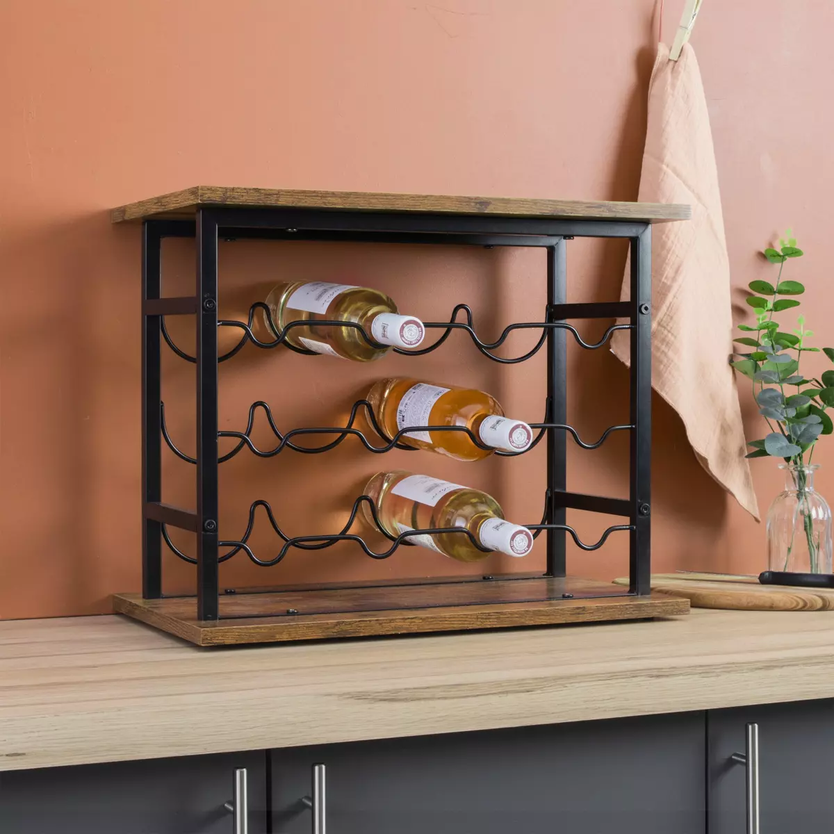 Meuble range-bouteilles industriel 12 emplacements (H40 cm) Auguste Noir 1