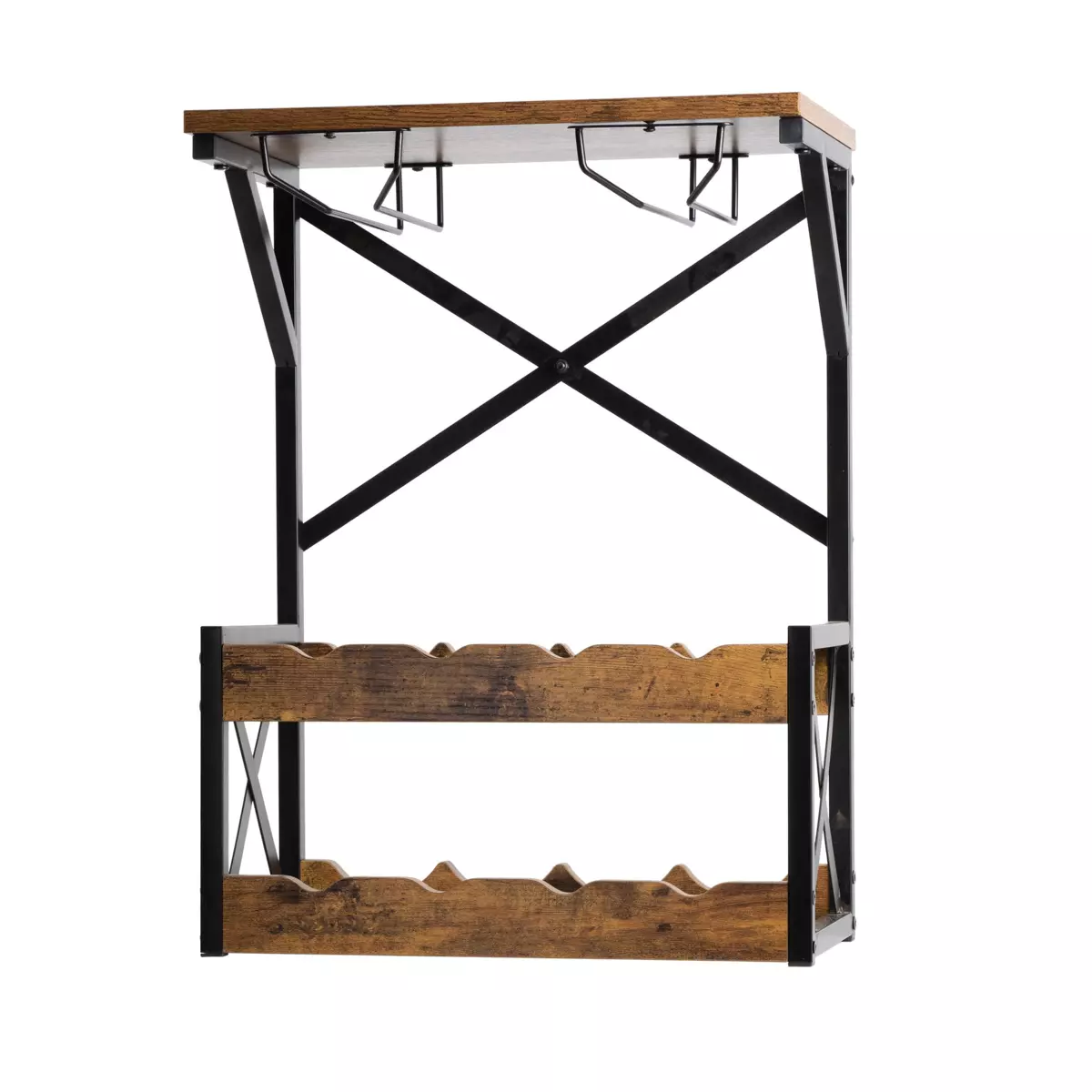 Industrielt flaskeopbevaringsmøbel med 8 rum og glasholder (H56 cm) Tiago Sort