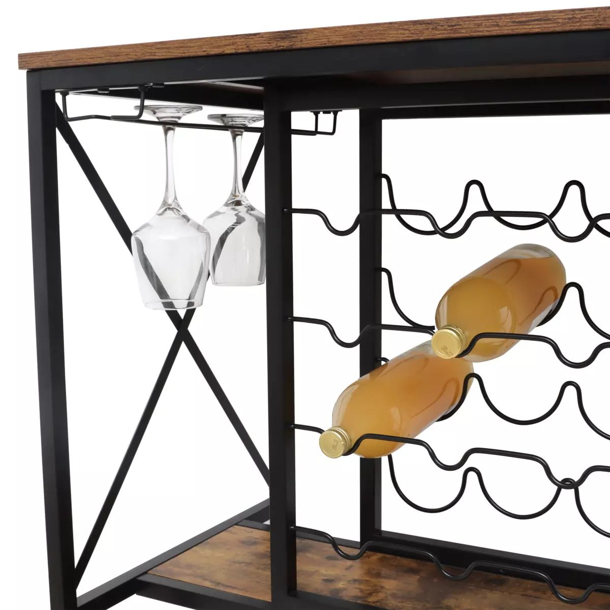 Meuble range-bouteilles industriel 12 emplacements et porte-verres (H86 cm) Louis Marron 3