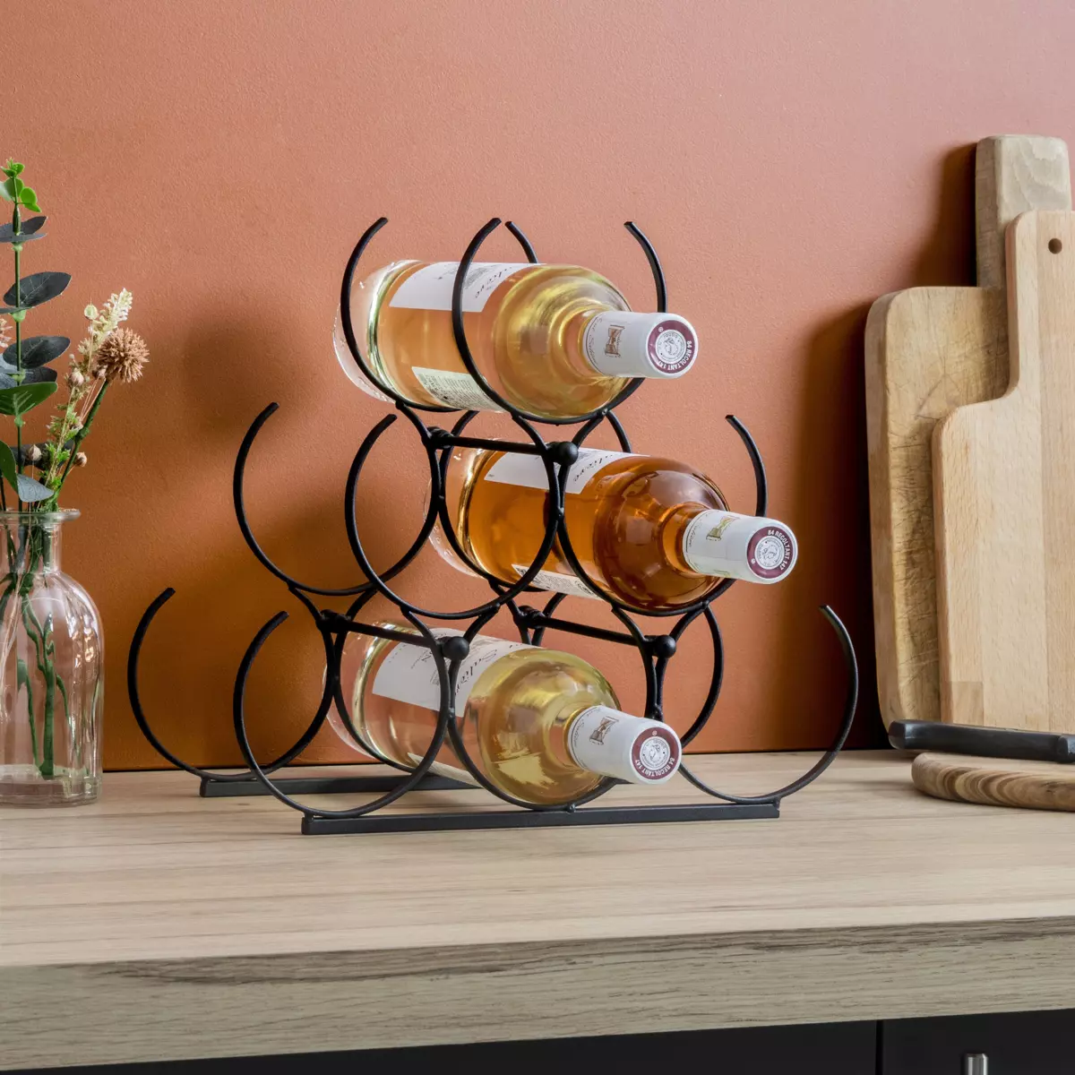 Metalen flessenrek (H 28 cm) Noa Zwart