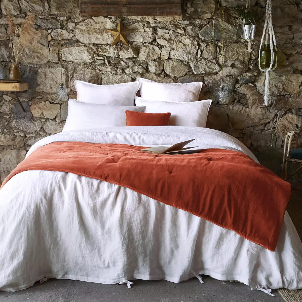 Edredón de terciopelo de algodón (90 x 200 cm) César Terracota
