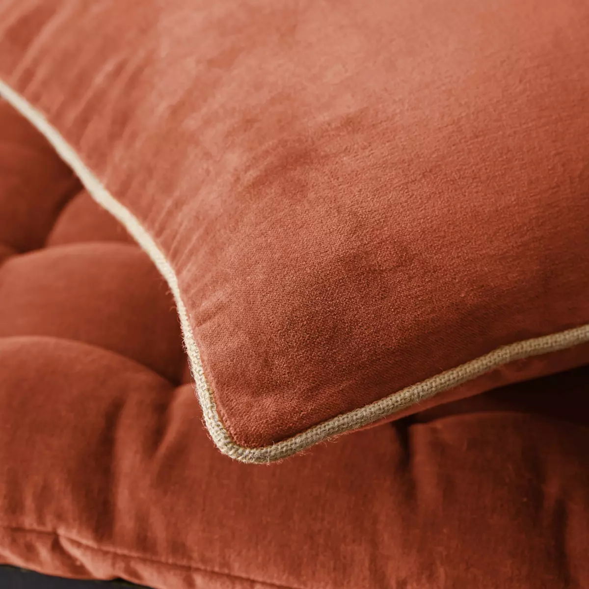 Coussin carré velours de coton (45 cm) César Terracotta 3