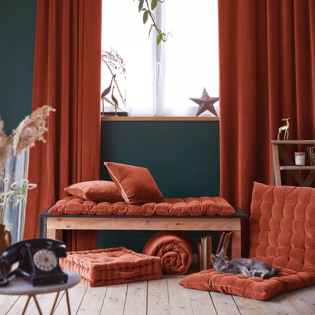 Rideau velours de coton ajustable (140 x max 270 cm) César Terracotta 5
