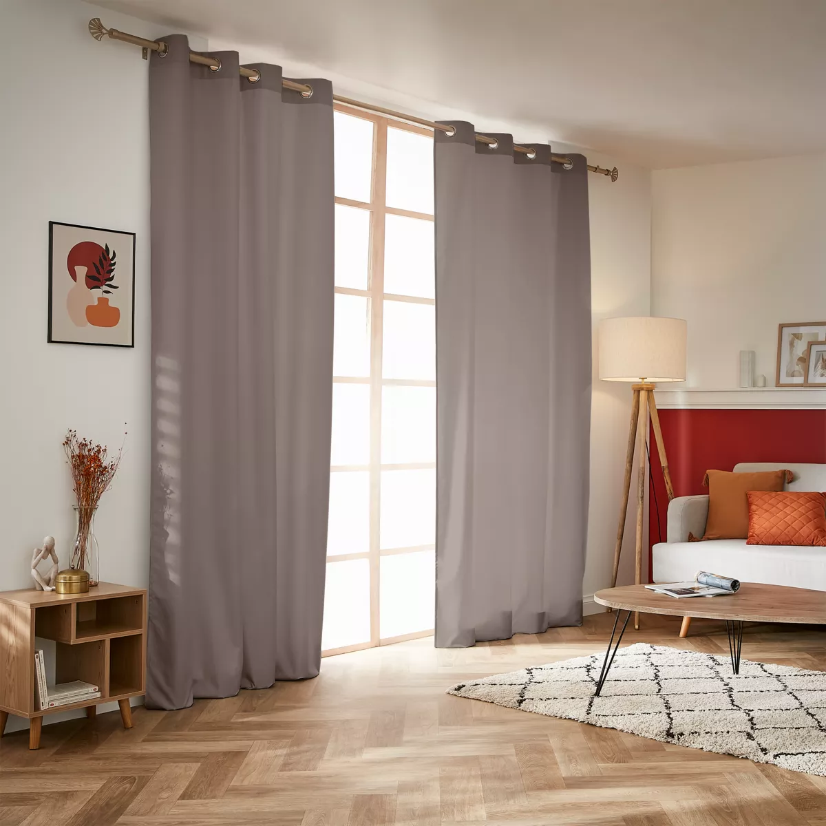 EM RIDEAU A OEILLETS 140 x 280 CM POLYESTER UNI THERMIQUE SUMMIT TAUPE
