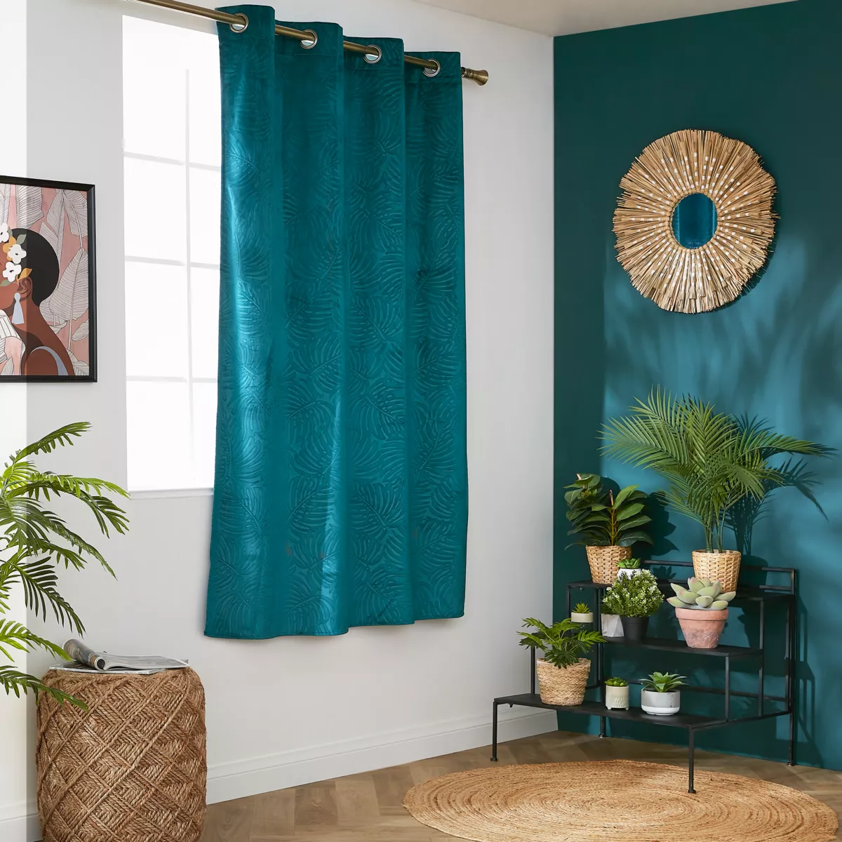 Cortina opaca terciopelo (140 x 180 cm) Fern Azul petróleo