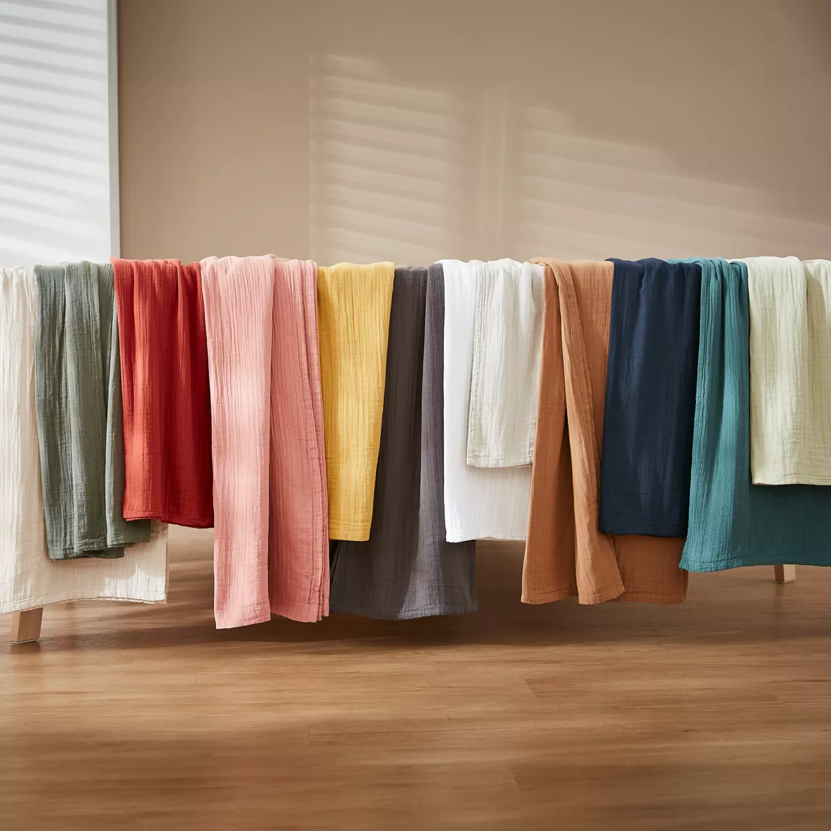 Mantel rectangular en gasa de algodón (L350 cm) Gaïa Camel