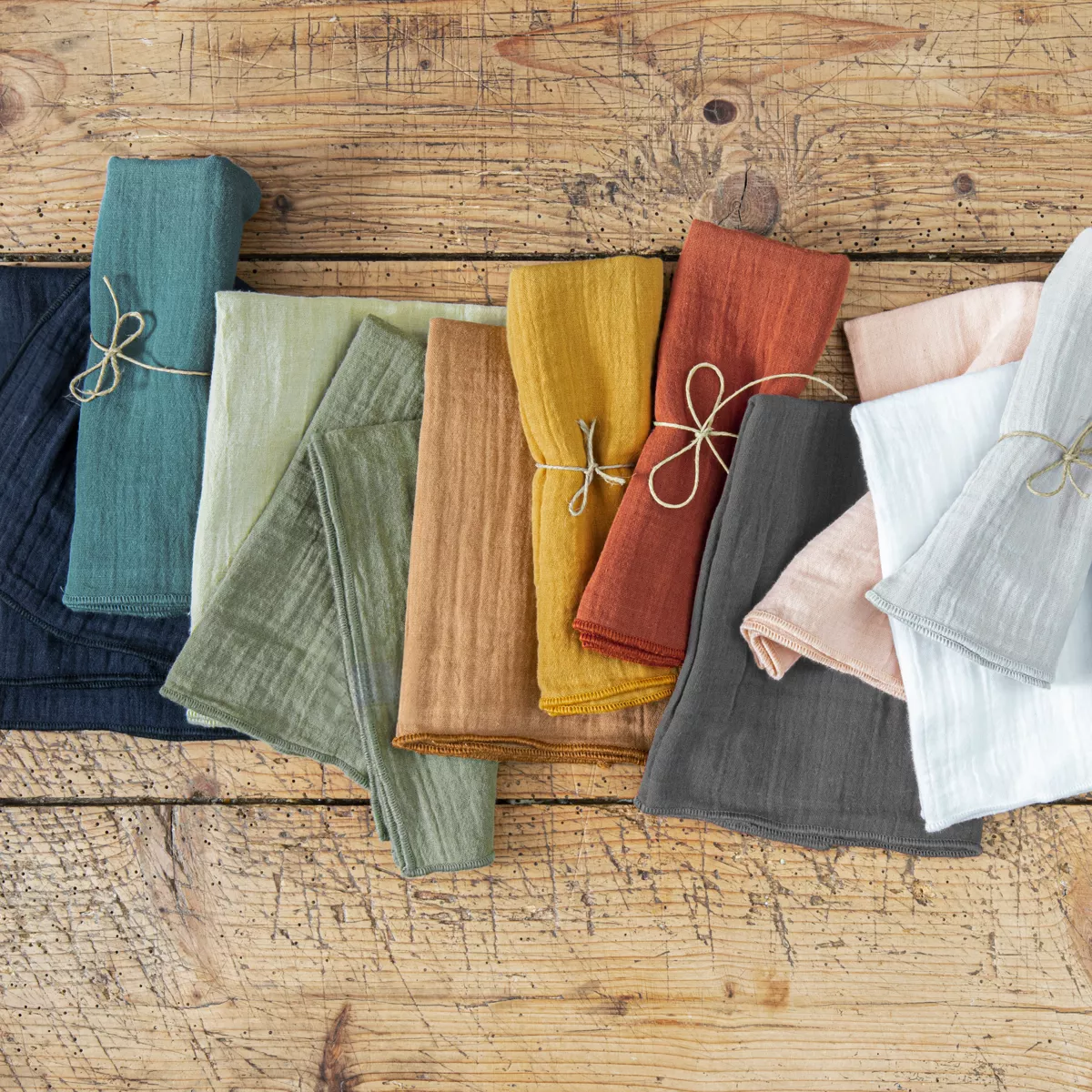 Lot de 3 serviettes gaze de coton Gaïa Rose pêche