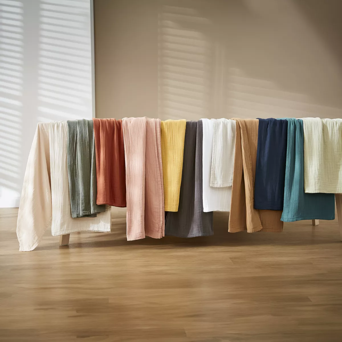 Mantel rectangular en gasa de algodón (L350 cm) Gaïa Rosa durazno