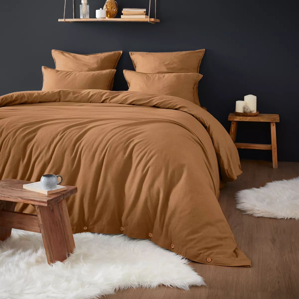 Copripiumino flanella di cotone (200 cm) Théa Camel 1