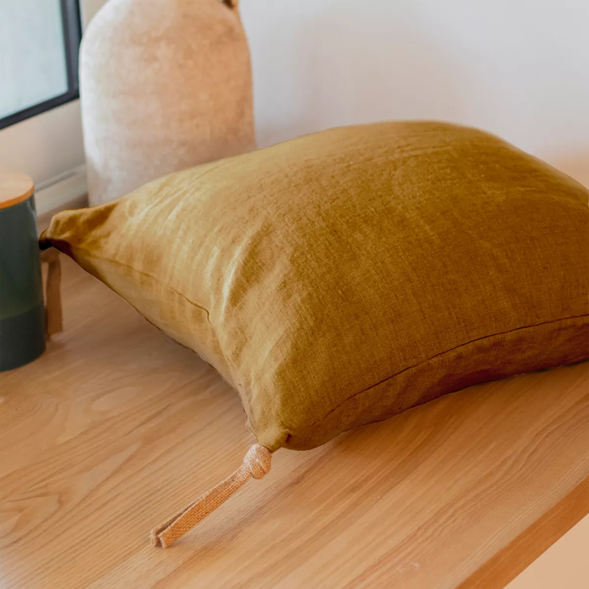 Cojín cuadrado lino lavado (45 cm) Louise Caramelo