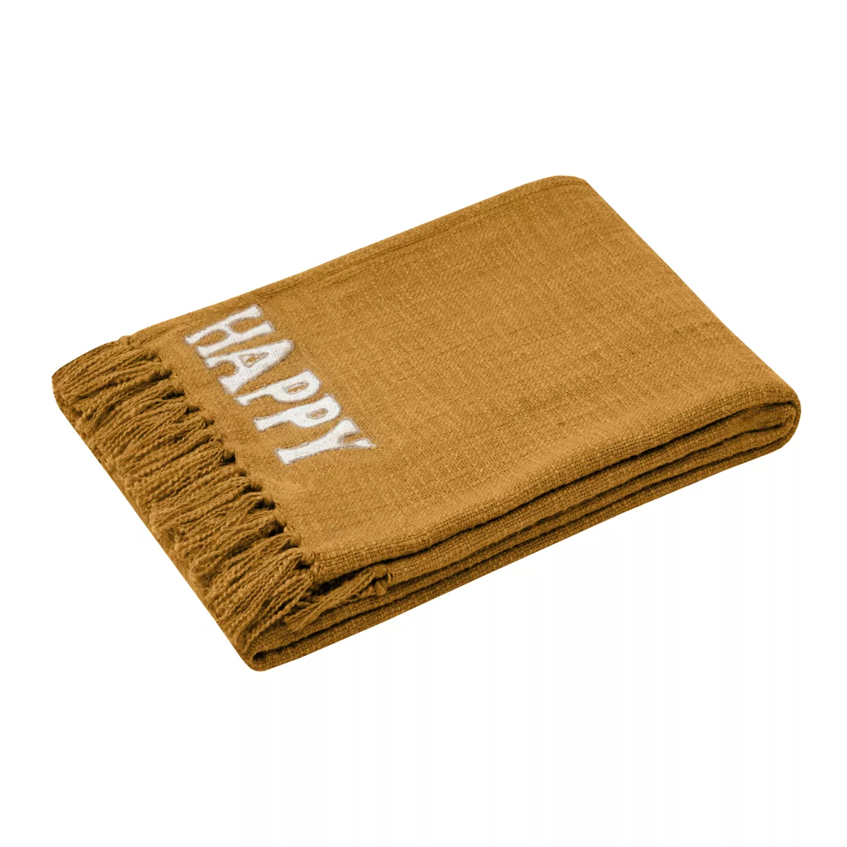 Jeté de canapé coton (125 x 150 cm) Happy Jaune curry