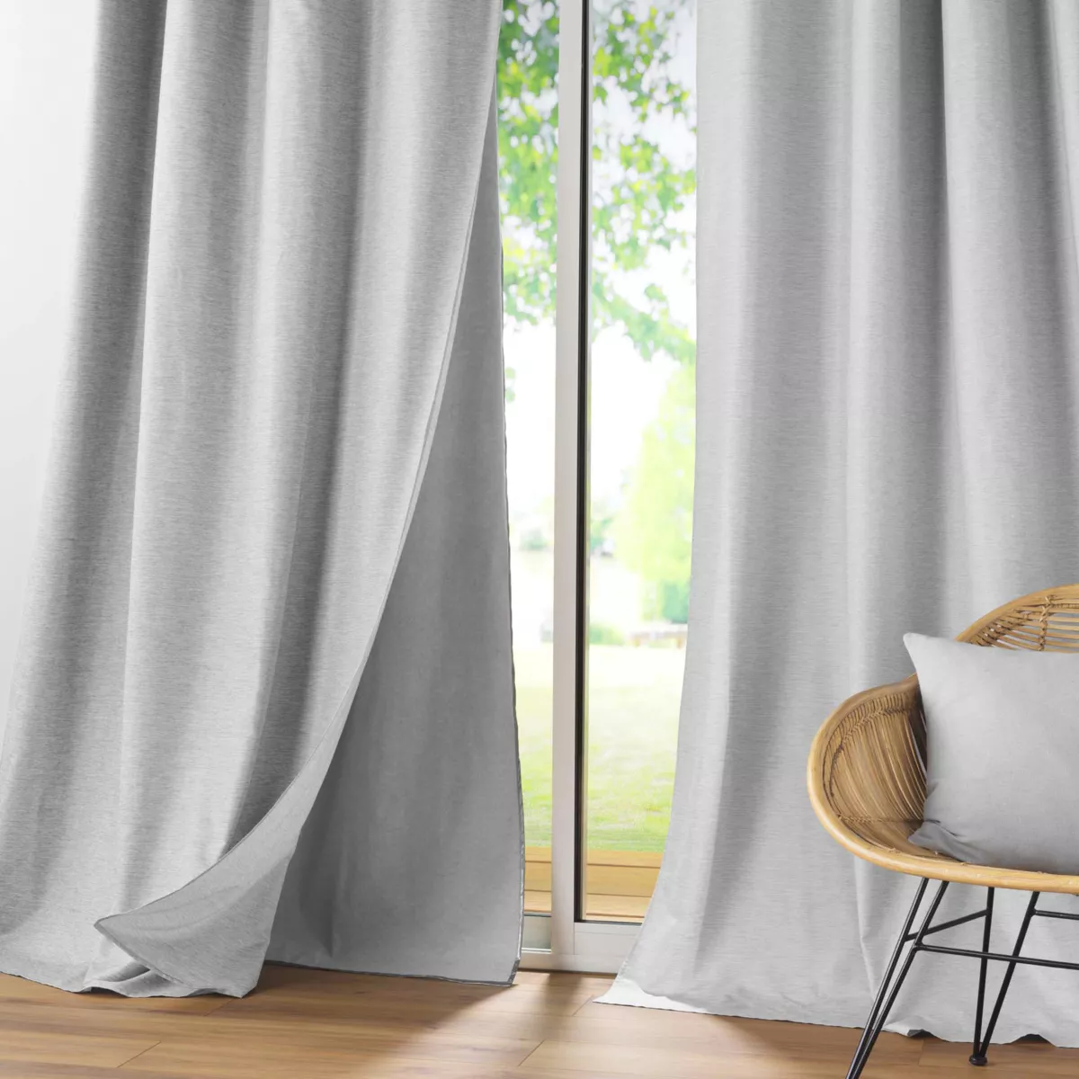 RIDEAU OEILLETS DOUBLURE AMOV. 140x260 CM CHAMBRAY/POLYESTER/TPU COVERLINE GRIS
