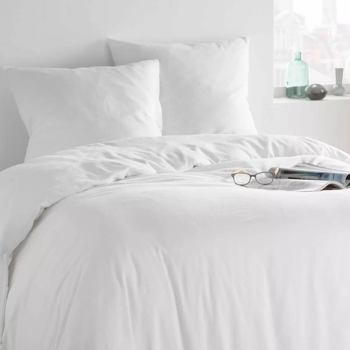 Bettwäsche aus gewaschener Baumwolle (240 x 220 cm) Maxine Weiß