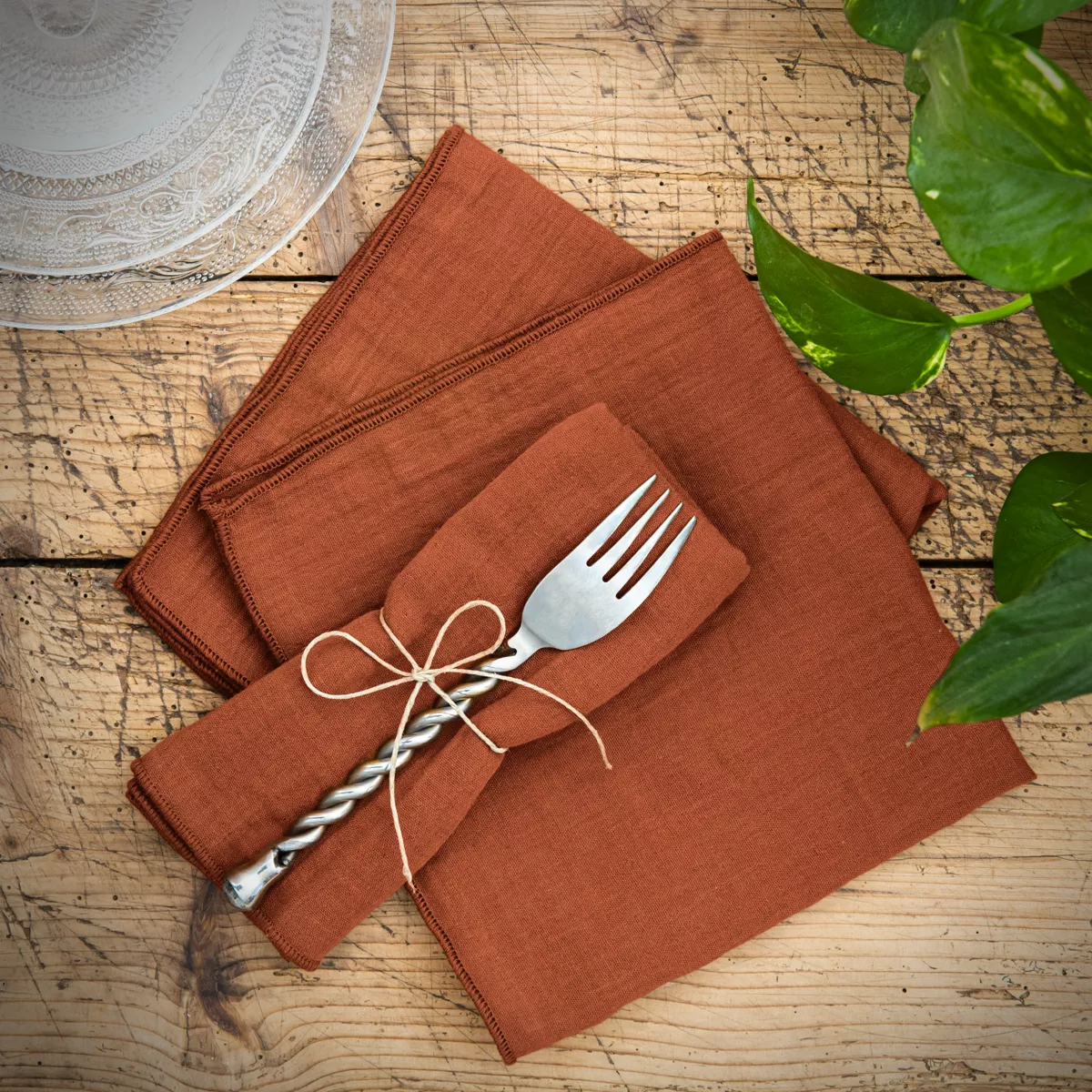 3er Set Servietten aus Baumwoll-Gaze Gaïa Terrakotta