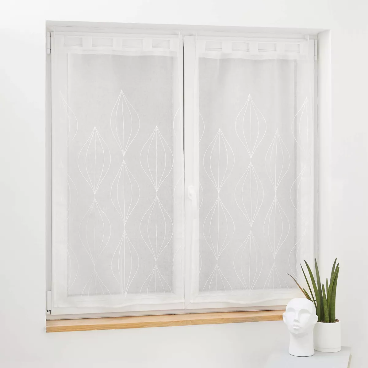 PAIRE DROITE PASSANTS 2 x 60 x 90 CM VOILE SABLE BRODE GALACTEE BLANC