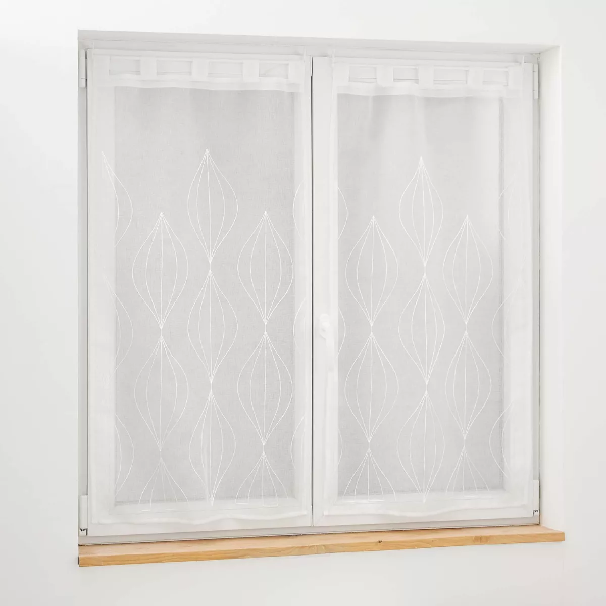 PAIRE DROITE PASSANTS 2 x 60 x 90 CM VOILE SABLE BRODE GALACTEE BLANC