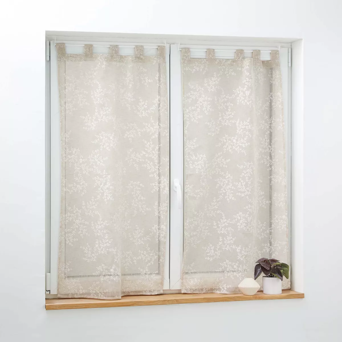 PAIRE DROITE PASSANTS 2 x 60 x 120 CM VOILE TISSE APPLIQUE KARLA TAUPE