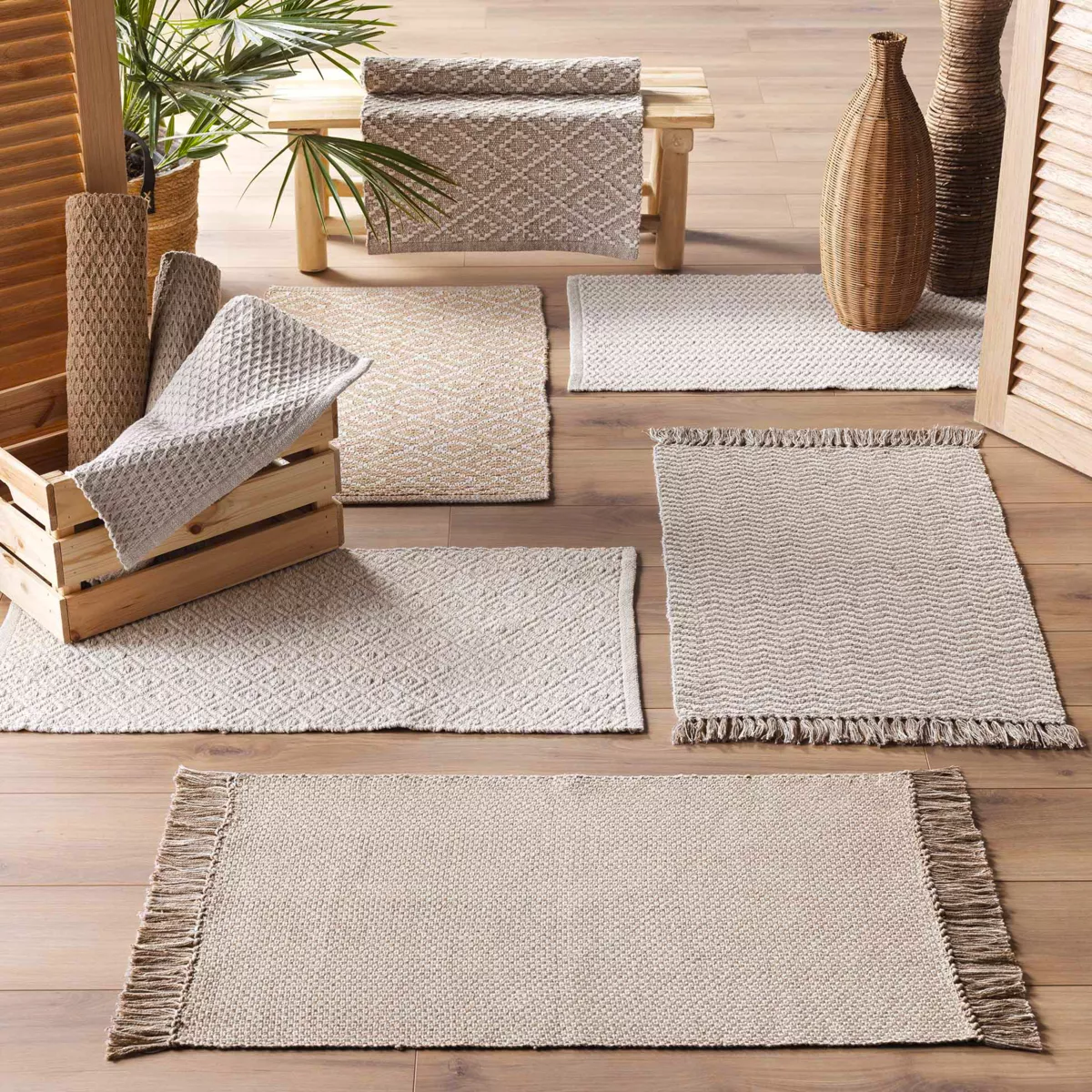 TAPIS RECTANGLE 50 x 80 CM COTON/POLYESTER TISSE ALIVIA CAMEL