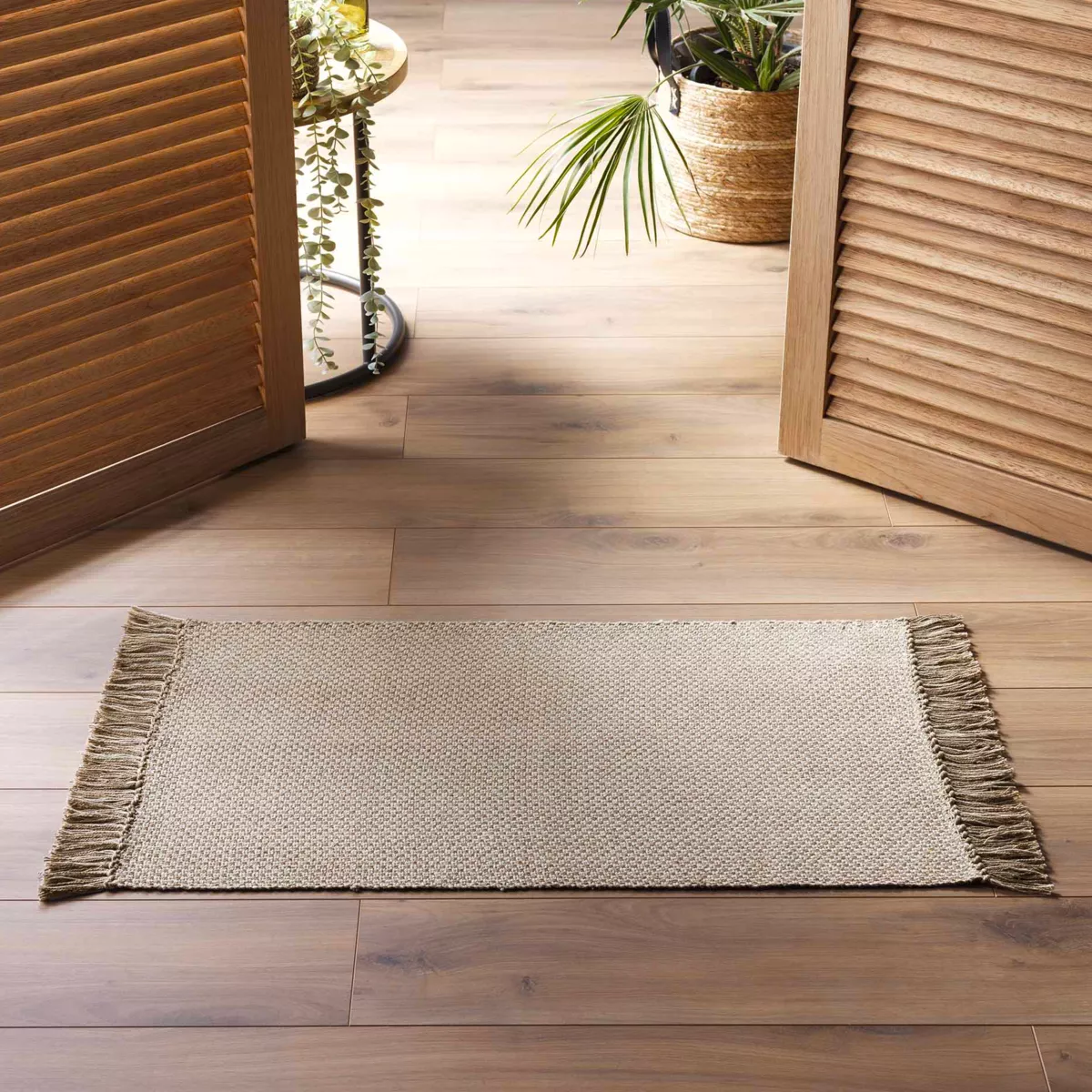 TAPIS RECTANGLE A FRANGES 50 x 80 CM COTON/POLYESTER TISSE PIETRO