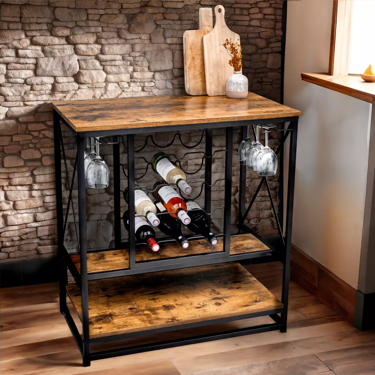 Weinregal Industrial 12 Flaschen und Glashalter (H86 cm) Louis Braun 1