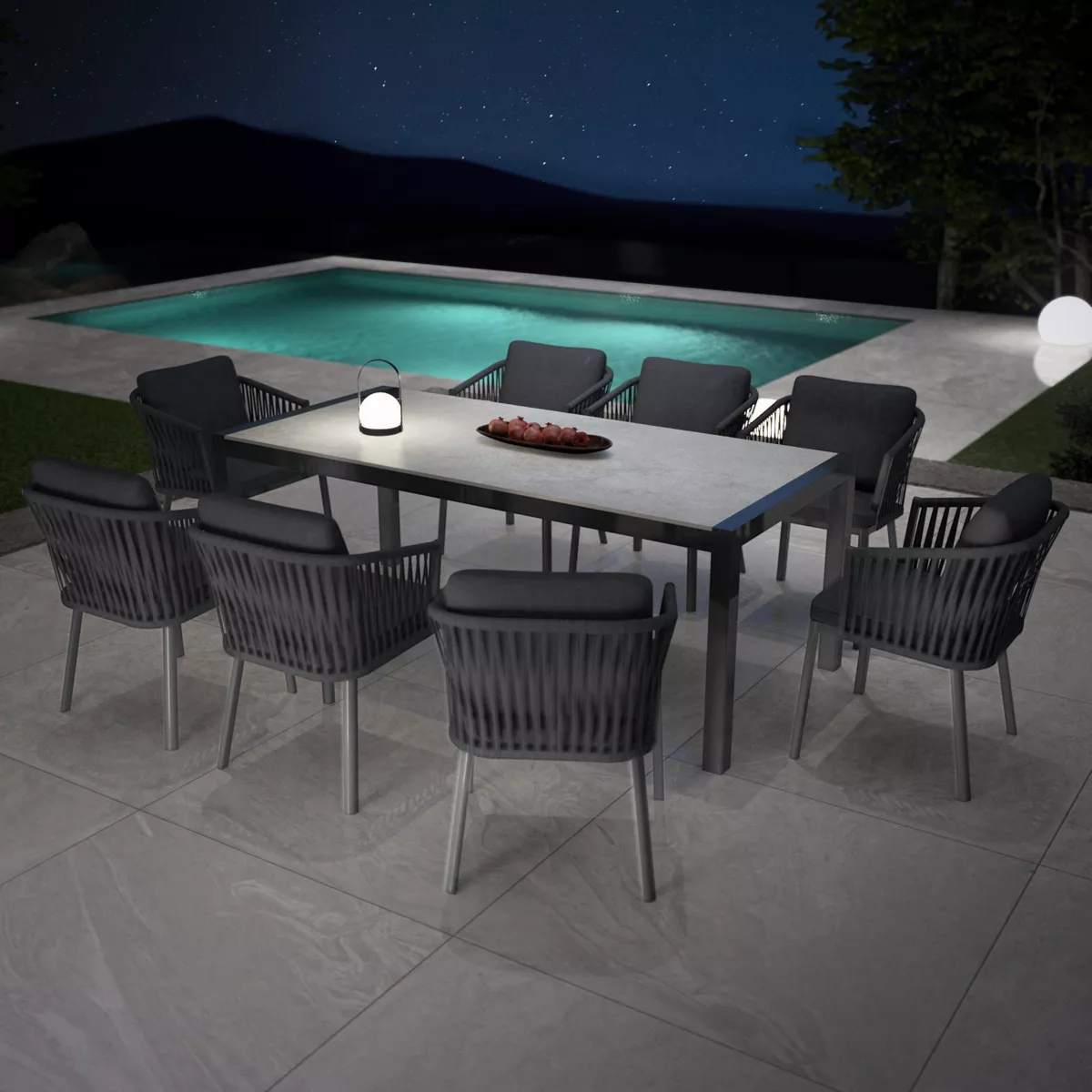 Table de jardin 8 places Aluminium/Céramique Modena (180 x 90 cm) - Gris anthracite/Gris clair