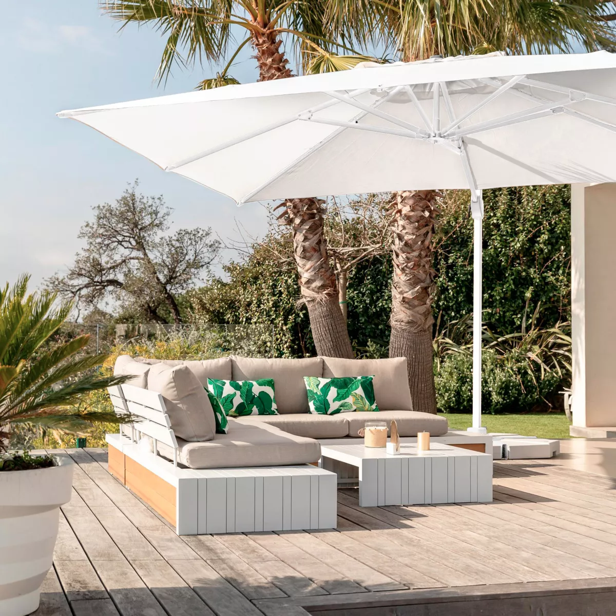 Parasol déporté rectangulaire (L4 x 3m) Yucatan - Aluminium et Blanc