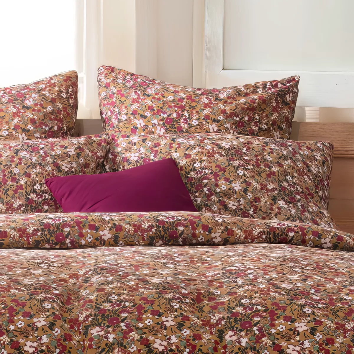 Funda de almohada cuadrada en gasa de algodón (60 cm) Constance Camel