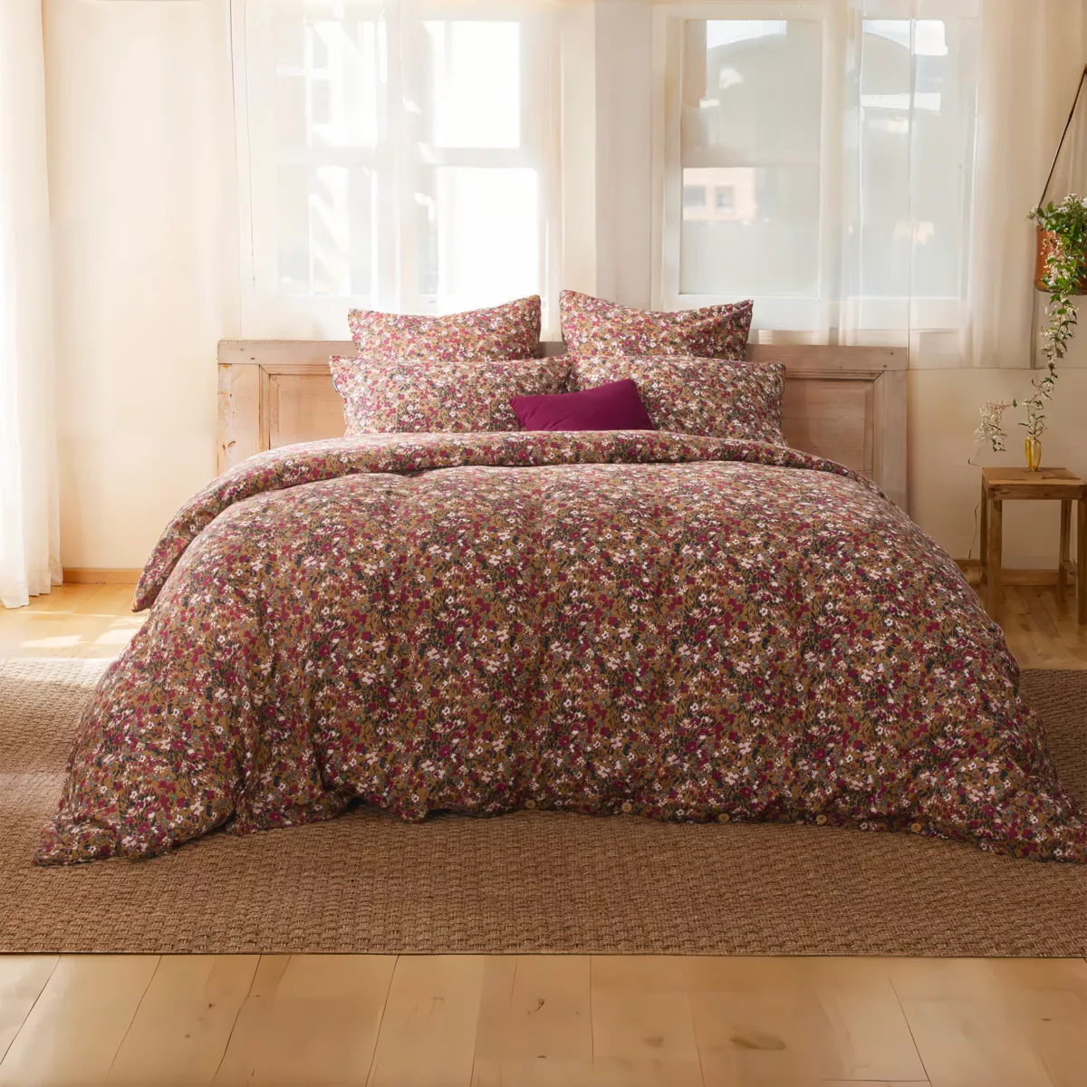 Funda de almohada cuadrada en gasa de algodón (60 cm) Constance Camel