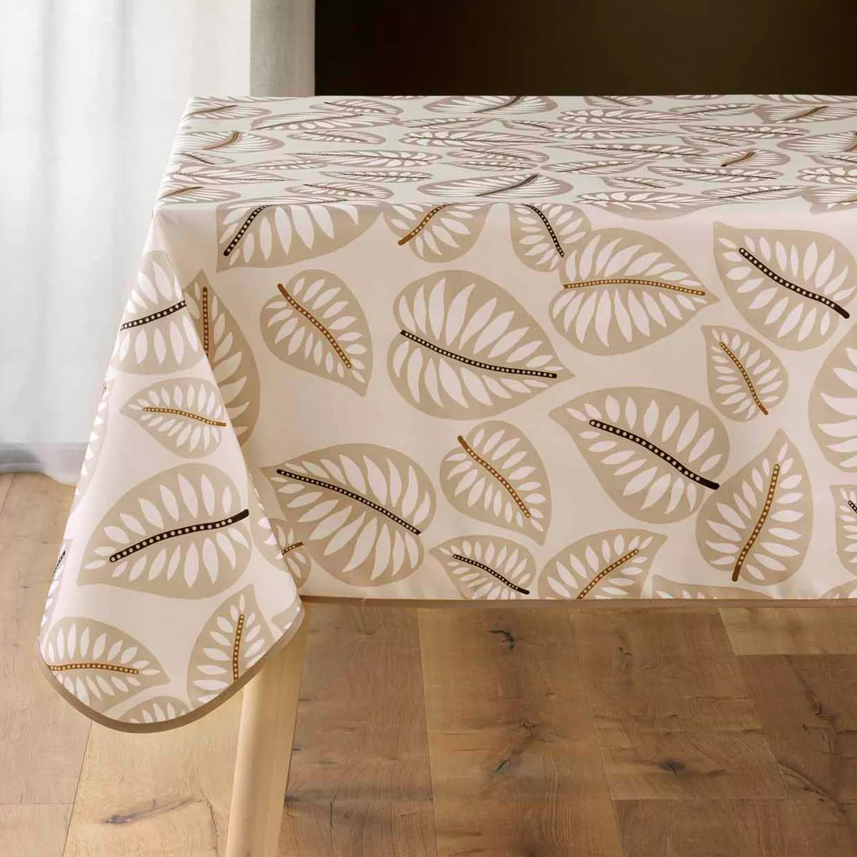 NAPPE RECTANGLE 150 x 240 CM POLYESTER IMPRIME ALMA NATUREL