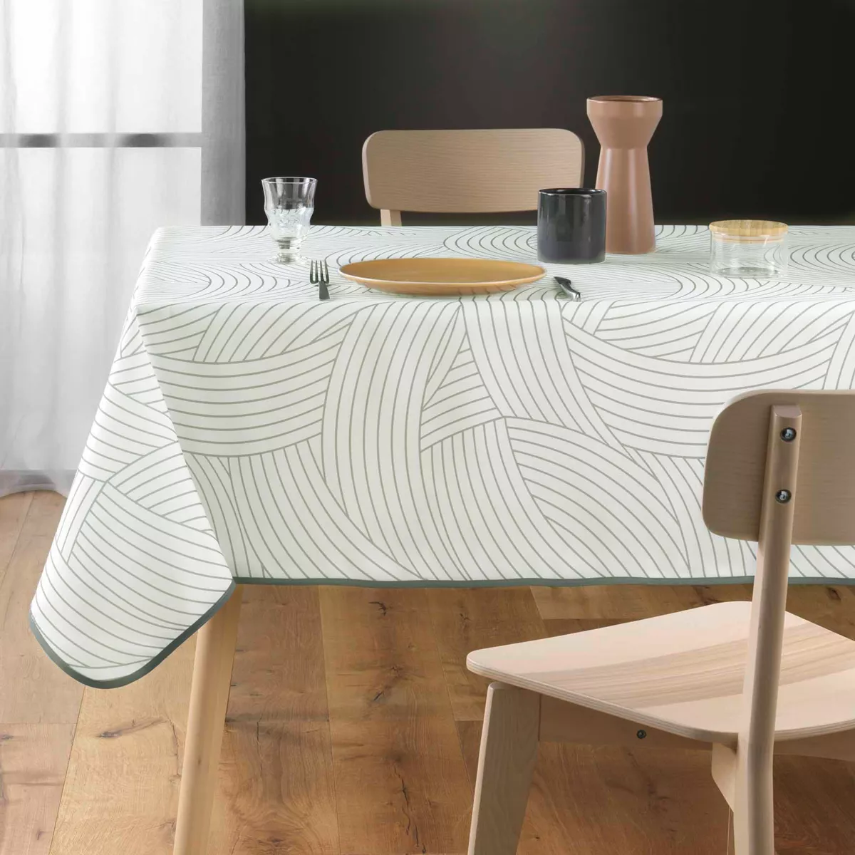 Fleckenabweisende quadratische Tischdecke (150 x 150 cm) Linea Weiß