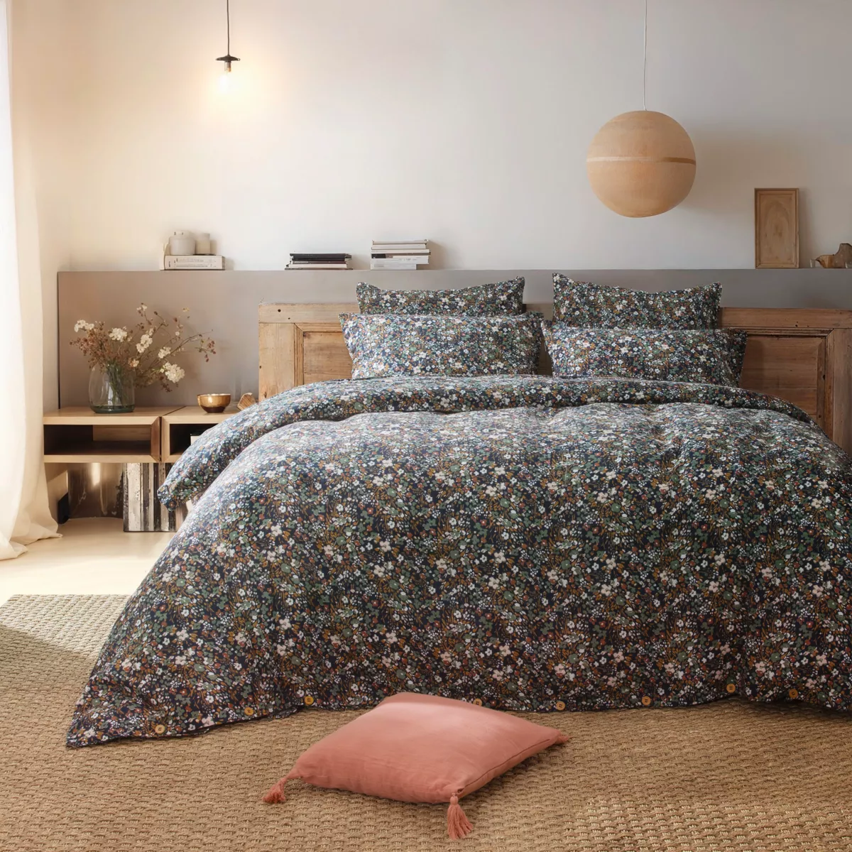 Taie d'oreiller carrée gaze de coton (60 cm) Constance Bleu nuit