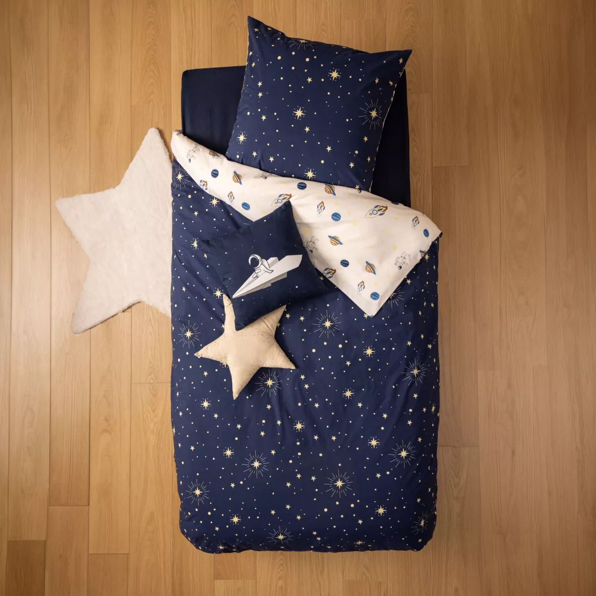 PARURE IMP ESPACE 140X200 L, 200 x P, 140 x H, 0,5 cm Bleu