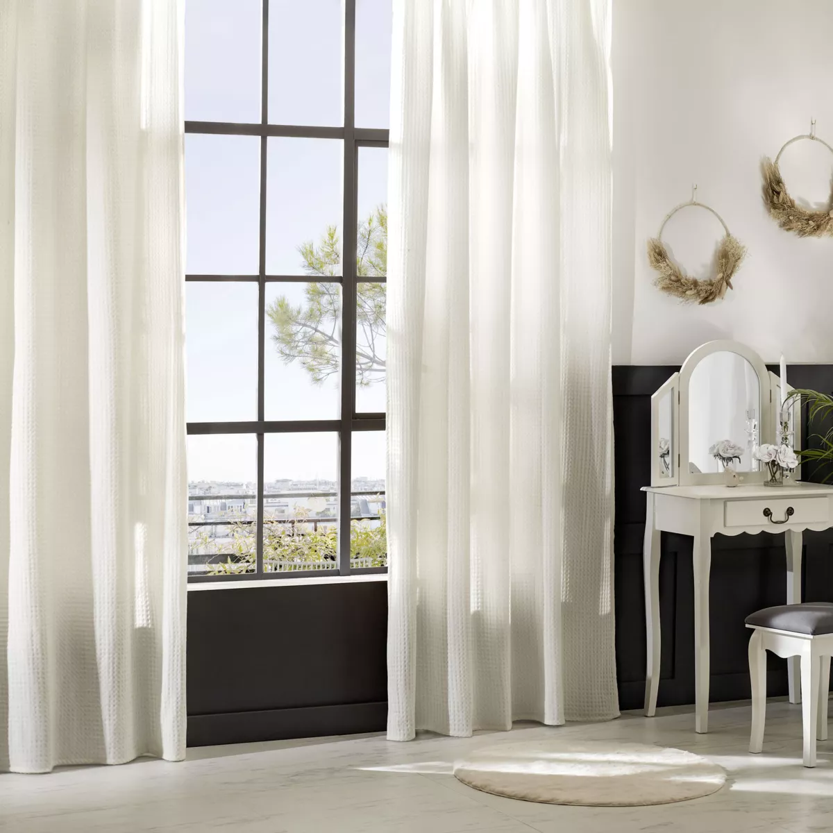 RIDEAU ABEIL WIDDY BL 130X260 L, 130 x P, 0,5 x H, 260 cm Ivoire