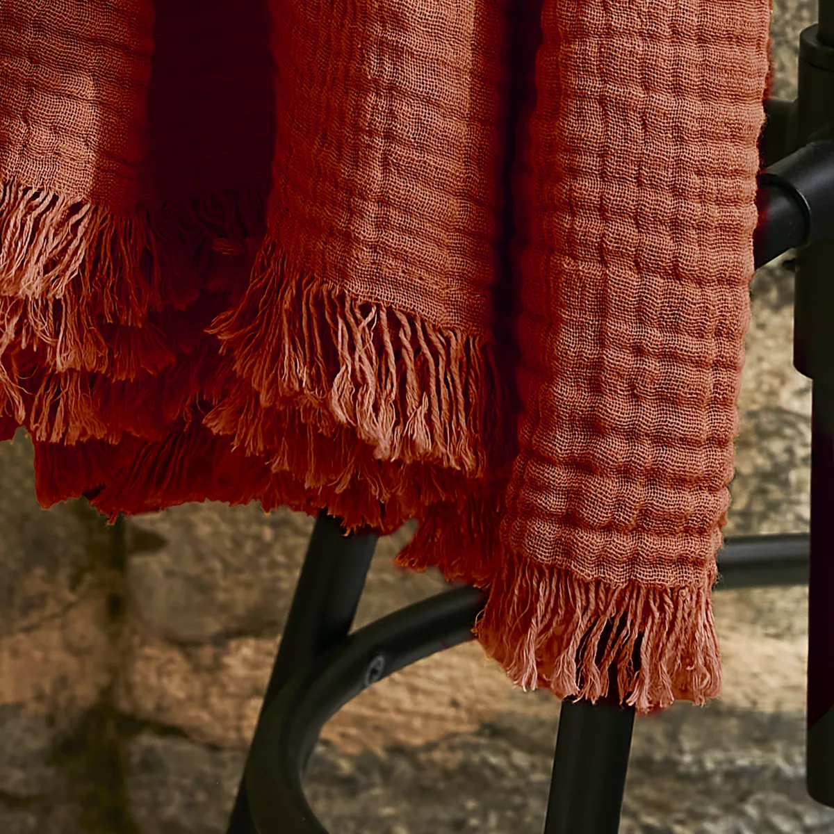 Manta en gasa de algodón (160 cm) Gaïa terracota 2