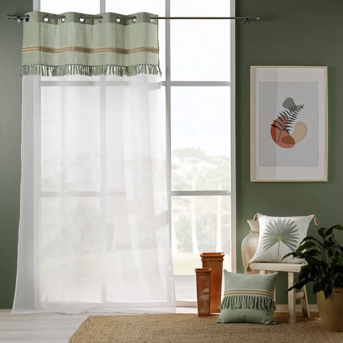 Tenda trasparente cotone (140 x 240 cm) Janara Verde salvia