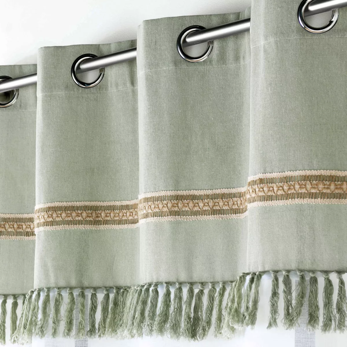 PANNEAU A OEILLETS 140 x 240 CM VOILE SABLE+TOP POLYCOTON+JUTE JANARA SAUGE