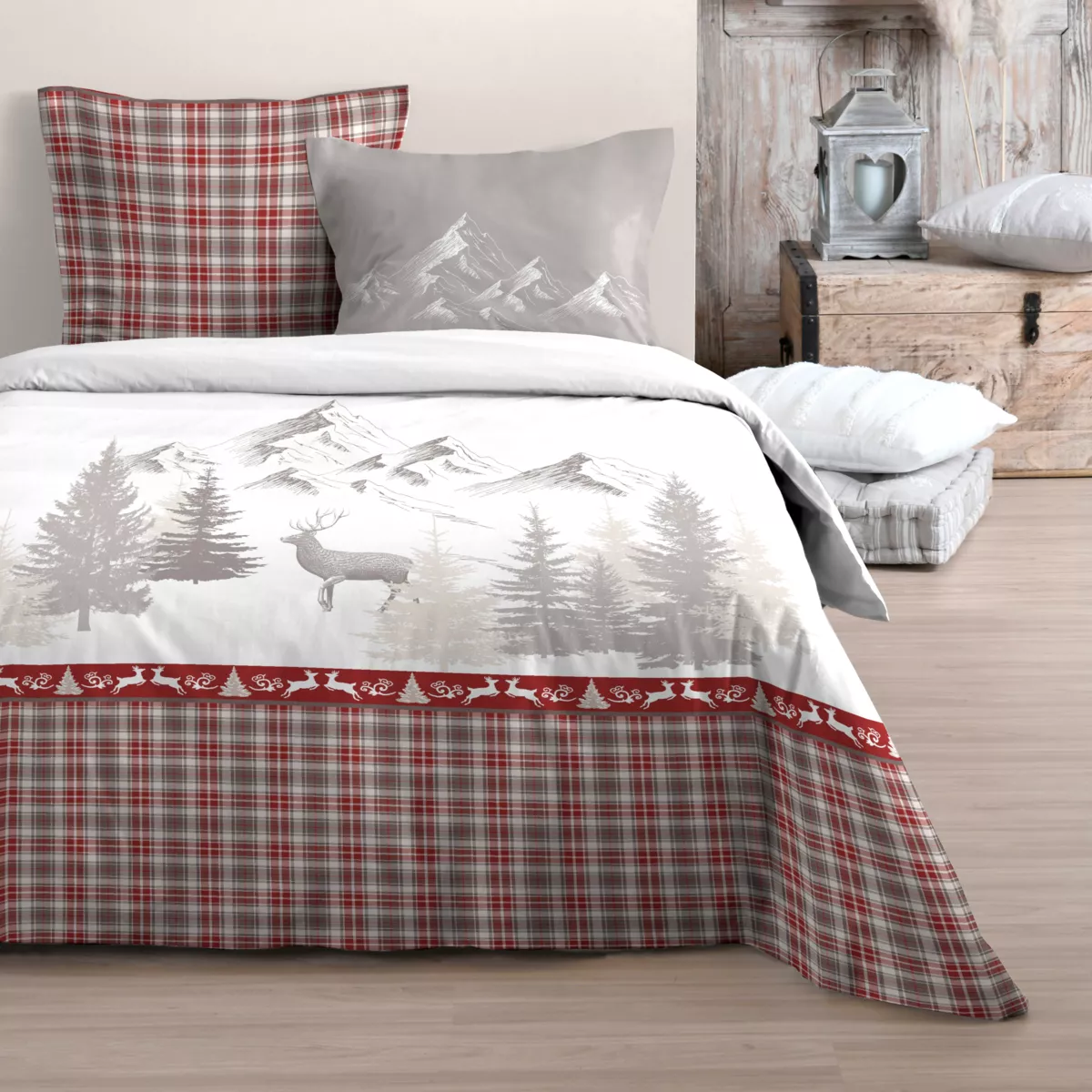 Housse de couette et une taie coton (140 cm) Chamousset Rouge 1