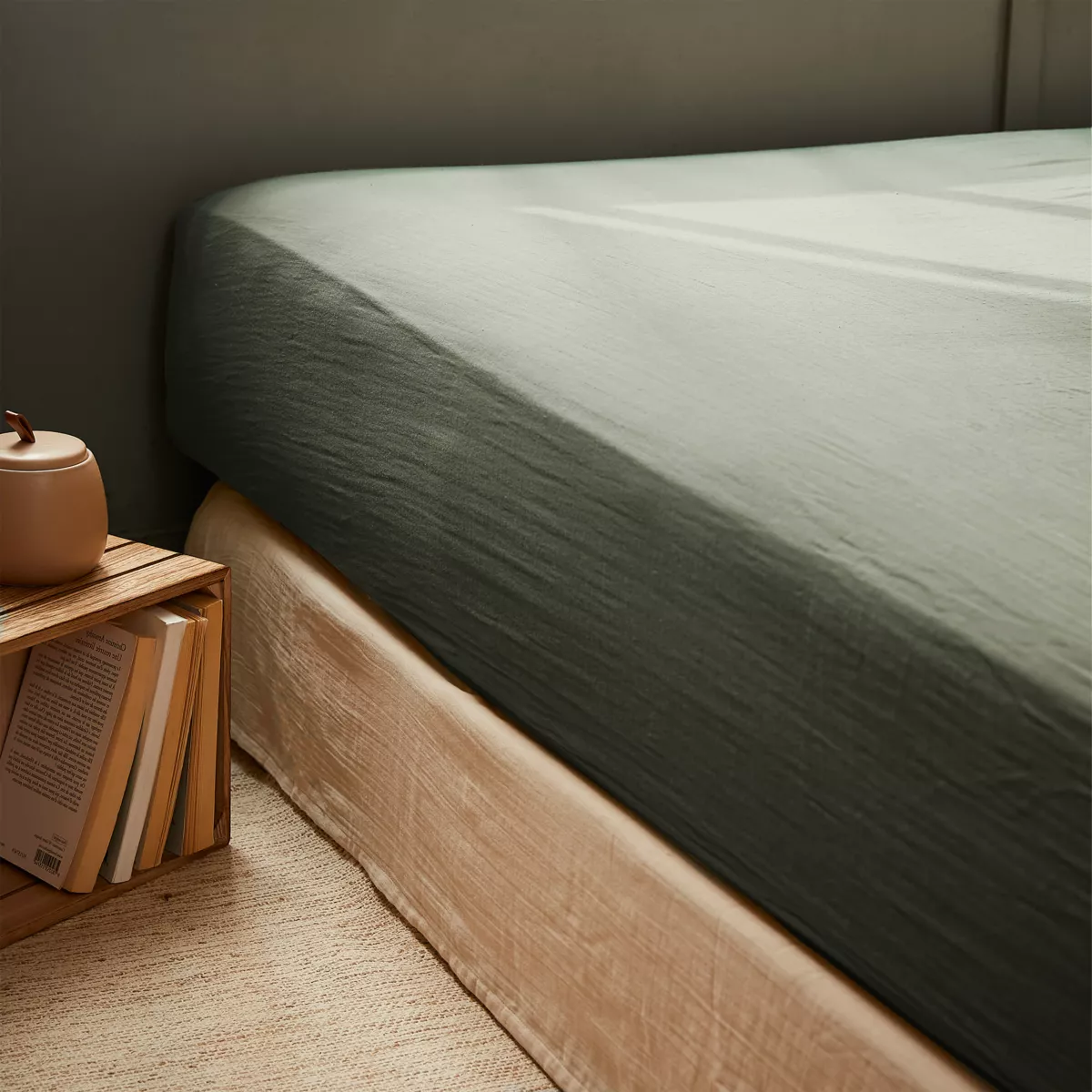 Drap housse gaze de coton (90 cm) Gaïa Vert romarin 1